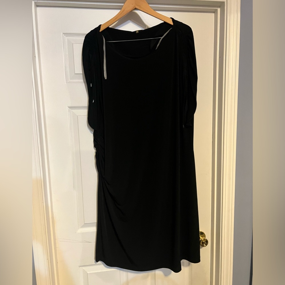 Calvin Klein little black dress with side and shoulder ruching 22W